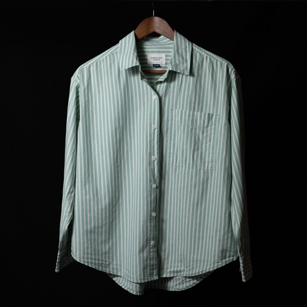 American Eagle Outfitters Mint Striped Button Down Shirt